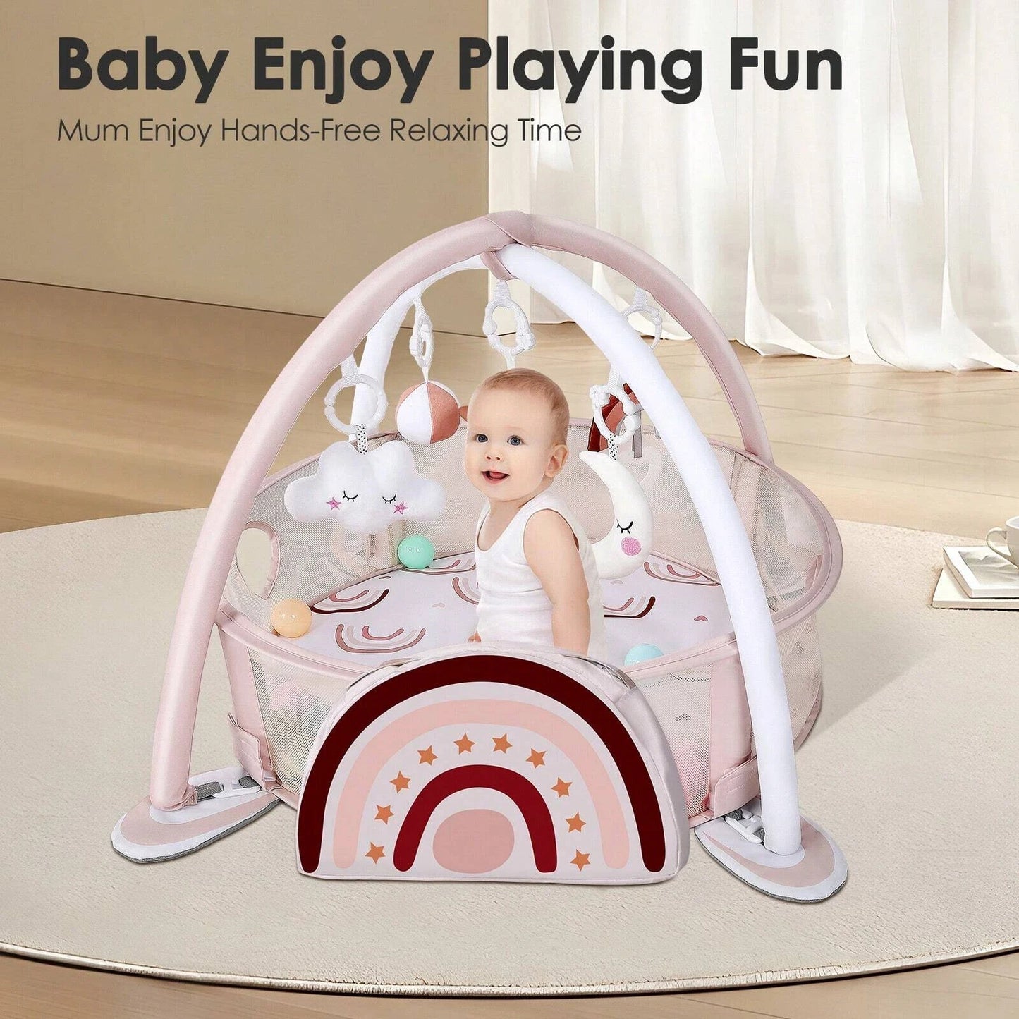 4-In-1 Baby Play Mat Baby Gym, Tummy Time Mat With Balls **Free Shipping**