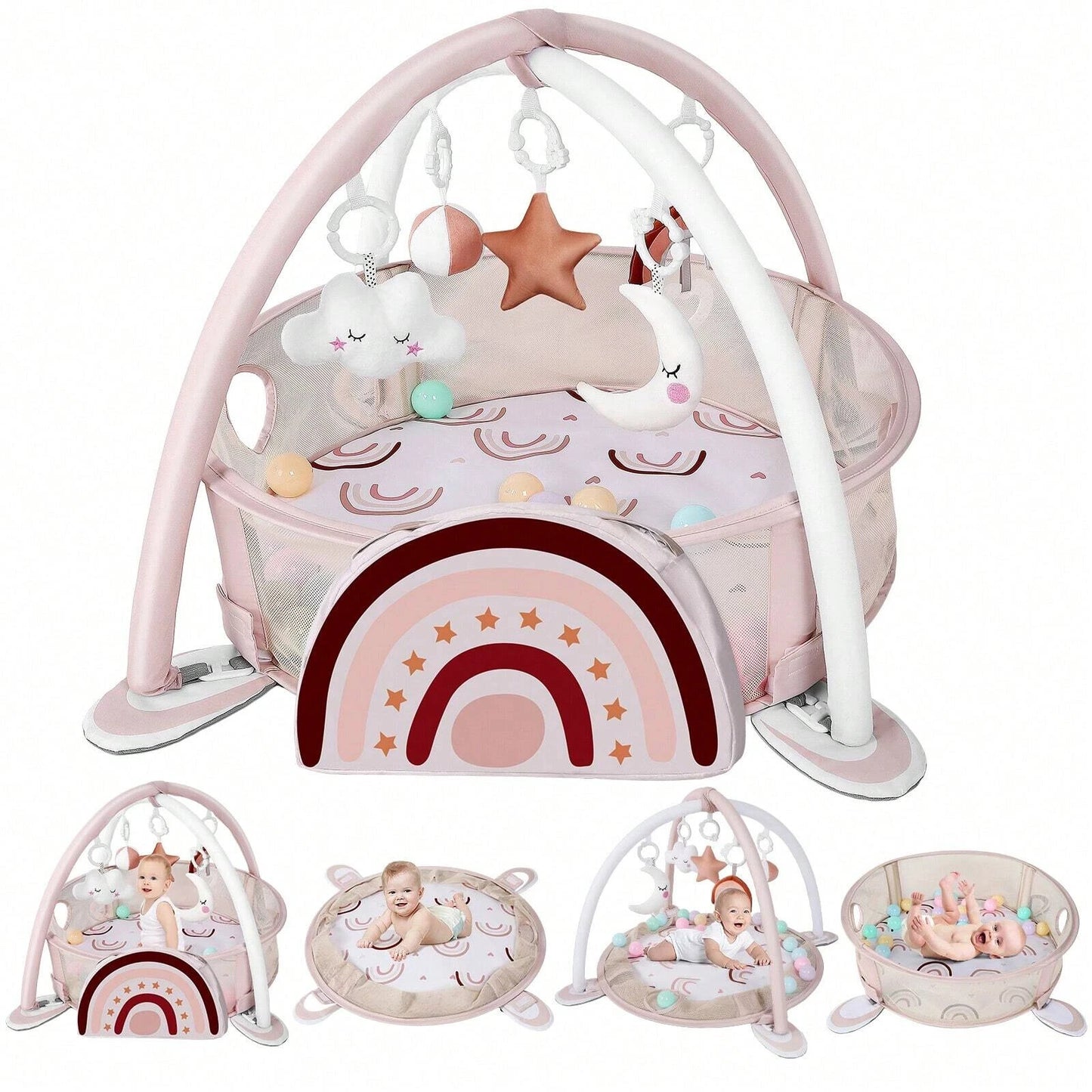 4-In-1 Baby Play Mat Baby Gym, Tummy Time Mat With Balls **Free Shipping**