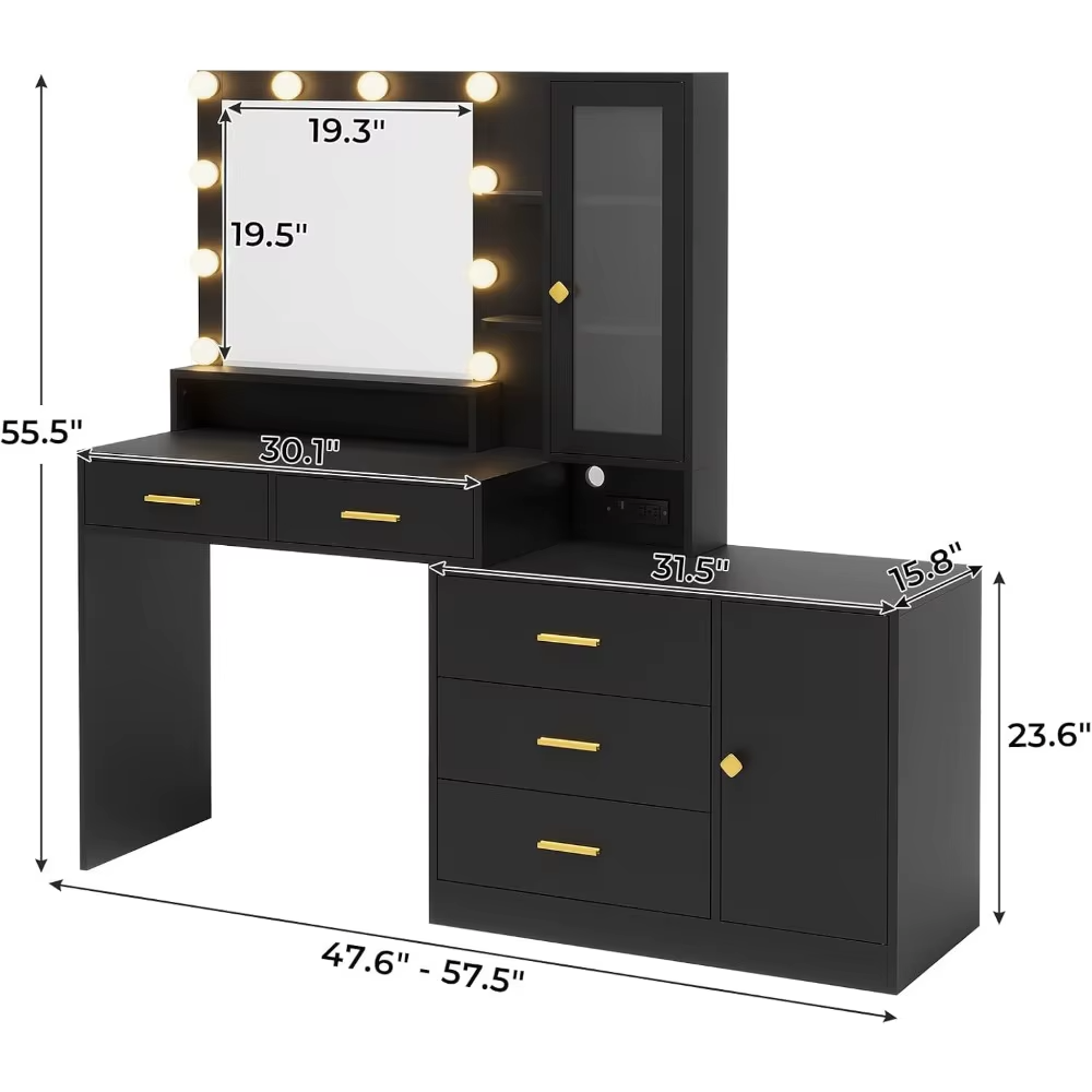 Makeup Vanity with Lights, Large Vanity Table Set with Drawer Dresser & Cabinets