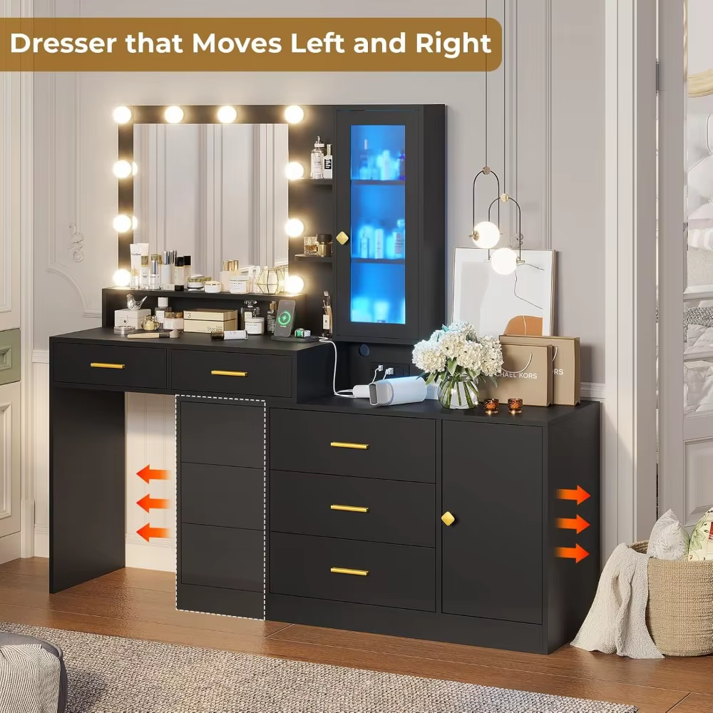 Makeup Vanity with Lights, Large Vanity Table Set with Drawer Dresser & Cabinets