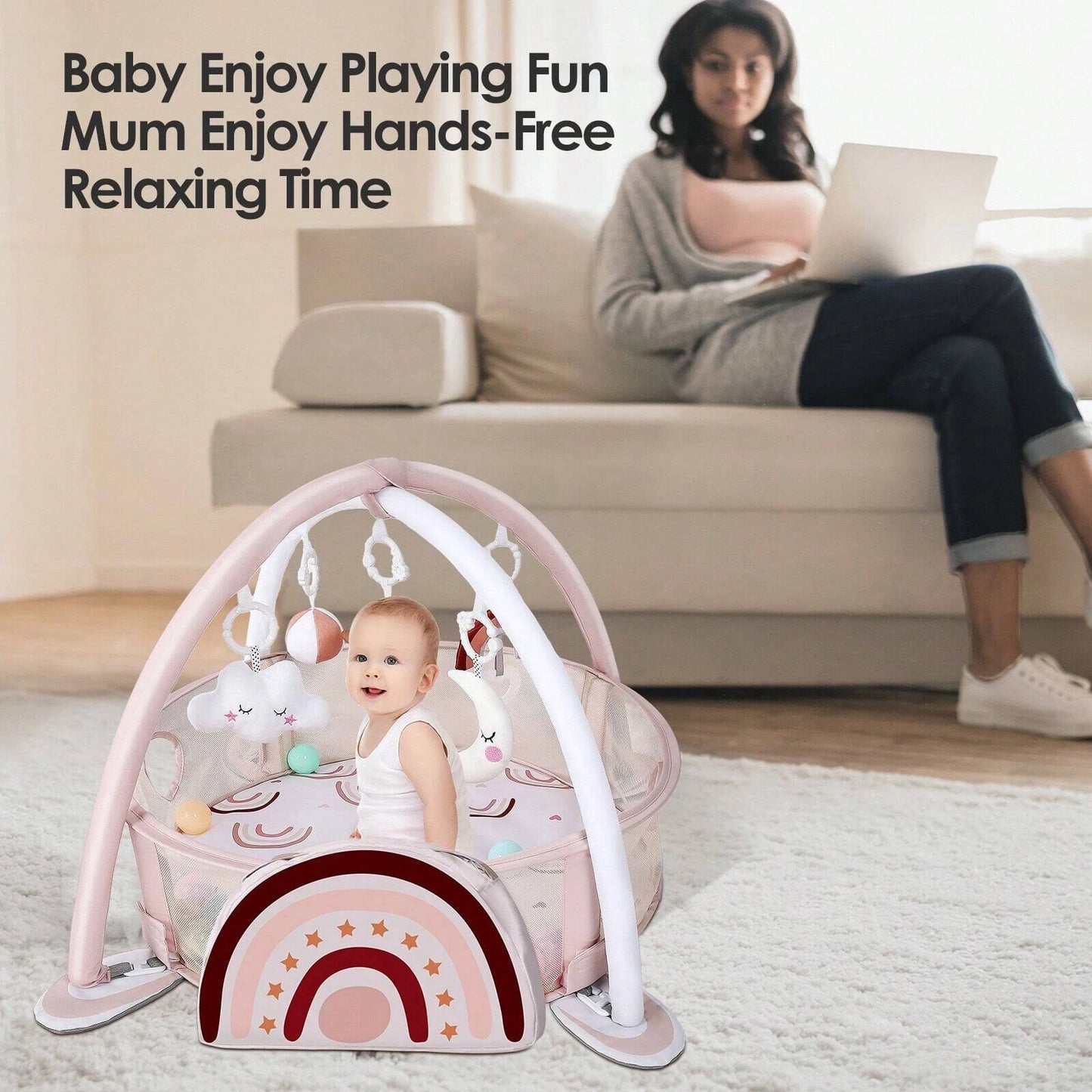 4-In-1 Baby Play Mat Baby Gym, Tummy Time Mat With Balls **Free Shipping**