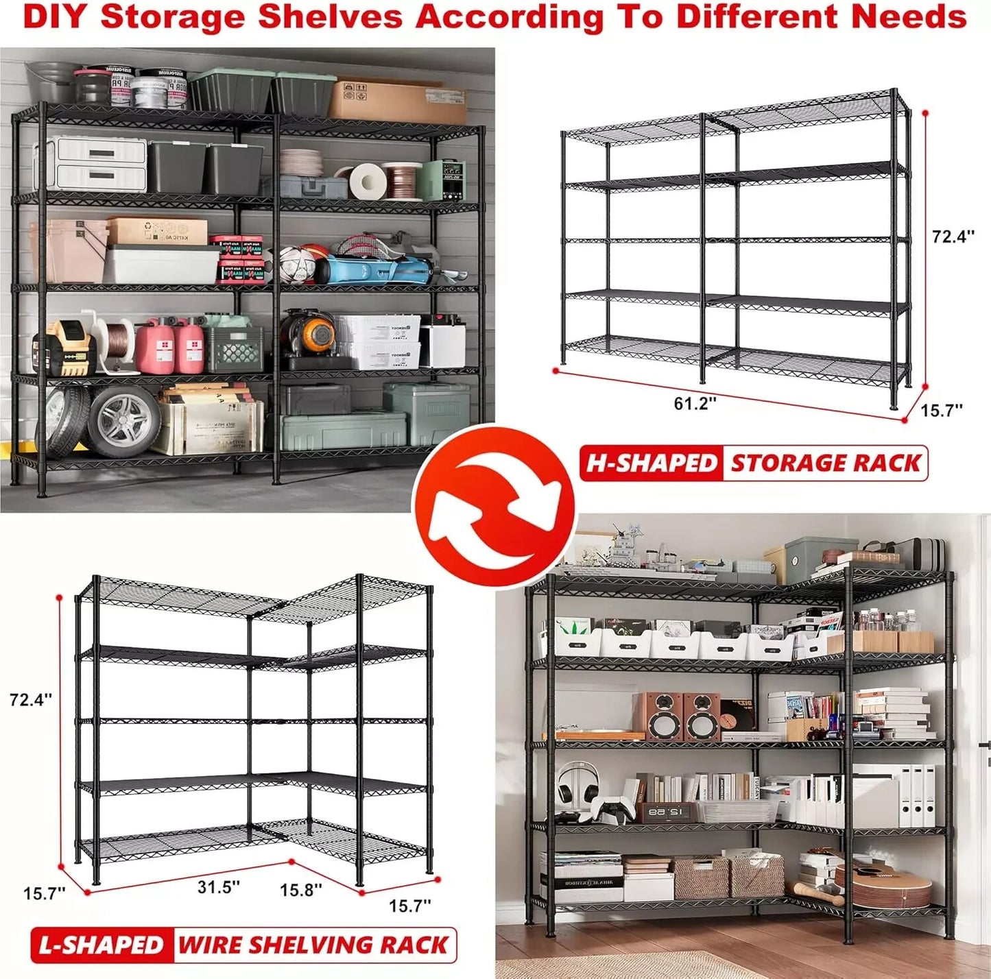 REIBII 1500LBS Storage Shelves 61.2"W 15.7"D X 72.4"H FREE SHIPPING
