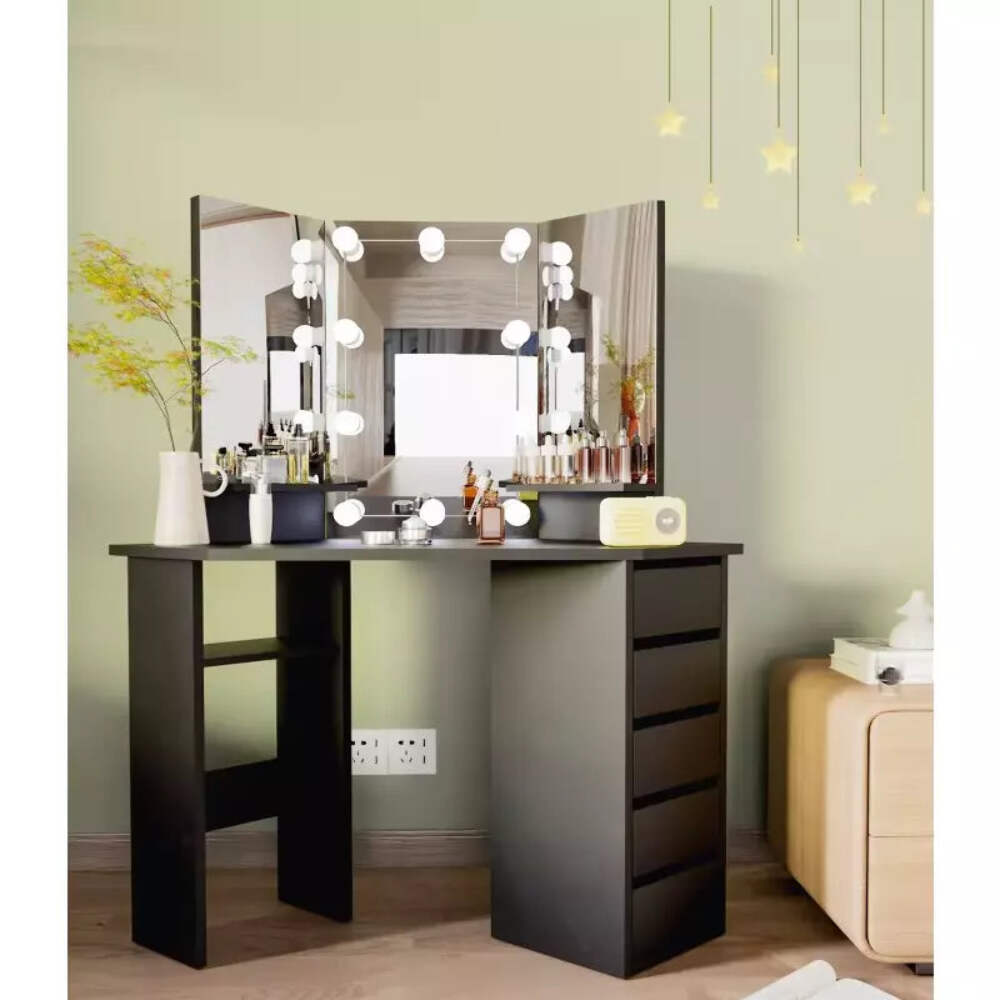 Corner Makeup Vanity Table w/Lighted Mirror, 5 Drawers, no Stool, Great Deal!!