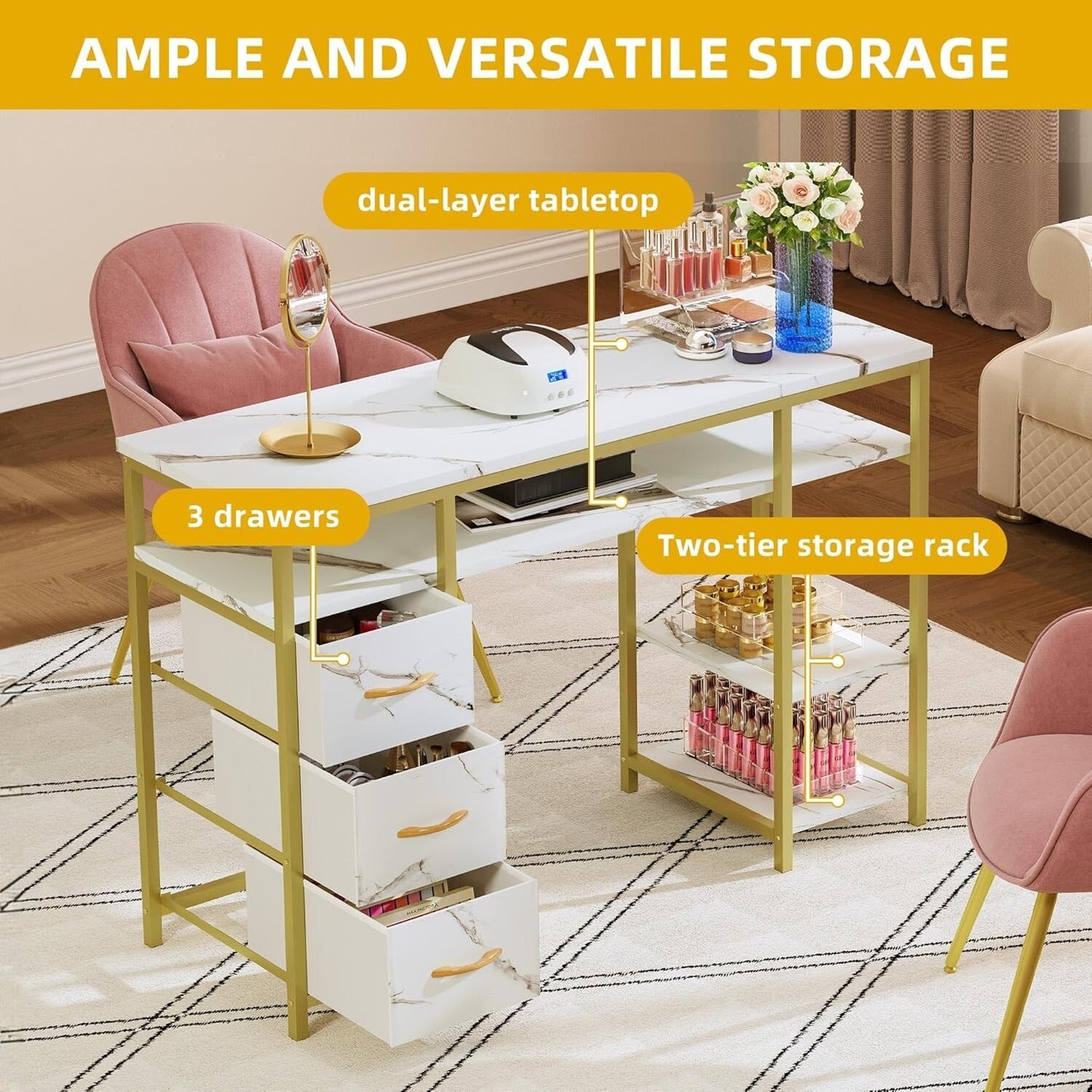 Manicure Desk w/3 Drawers, Acetone Resistant, Durable, Best deal, Free Shipping!